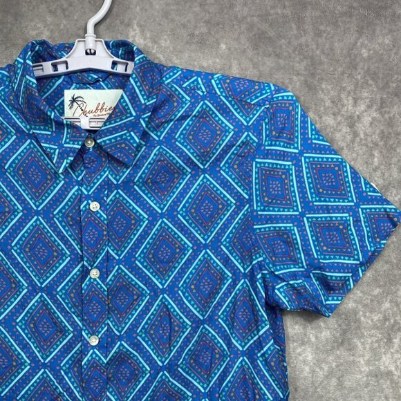 Chubbies Button Up Shirt Mens S Blue Geometric Vibrant Summer Vibe Casual - Picture 1 of 10